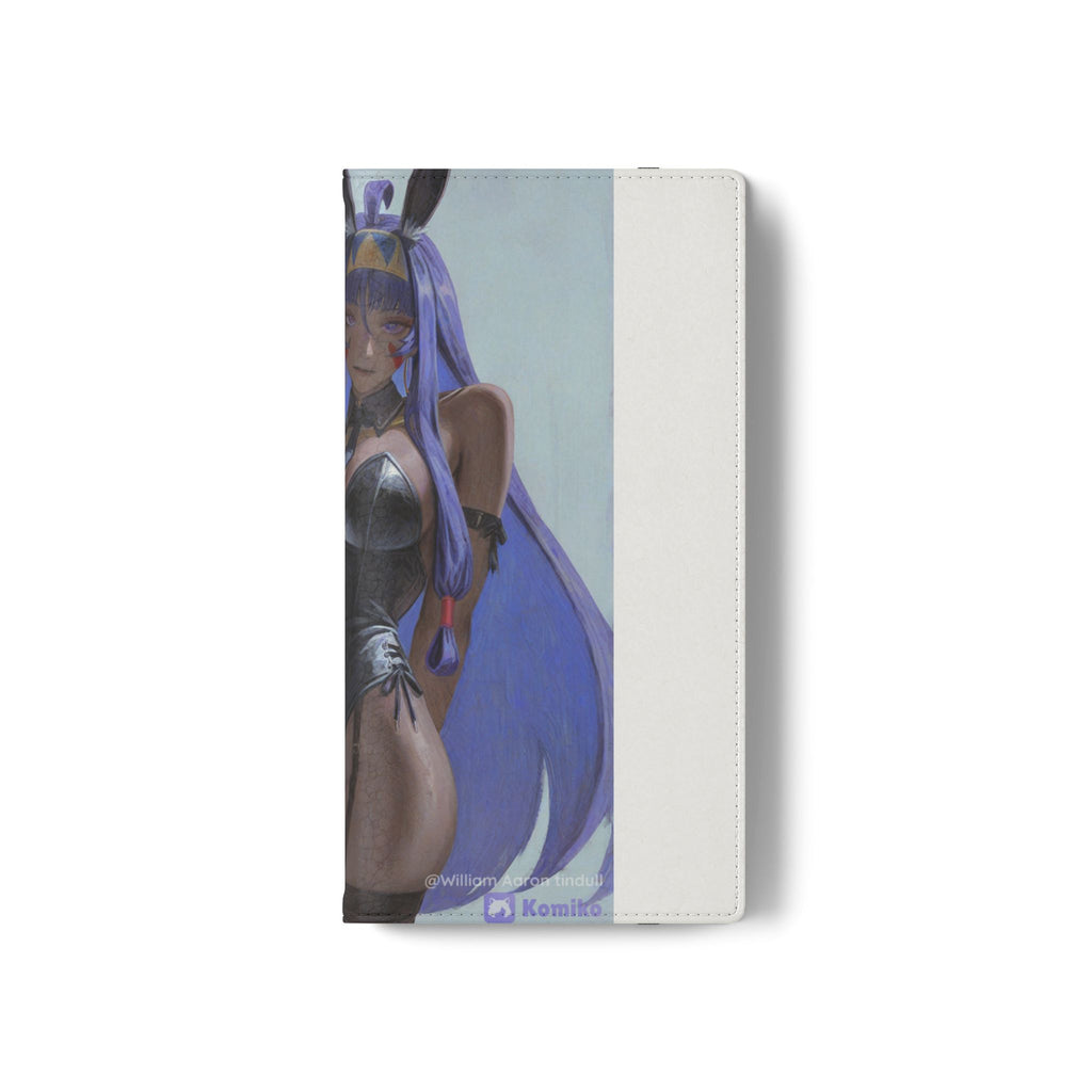 Anime Bunny Girl Flip Case - Purple Long-Haired Character Phone Wallet