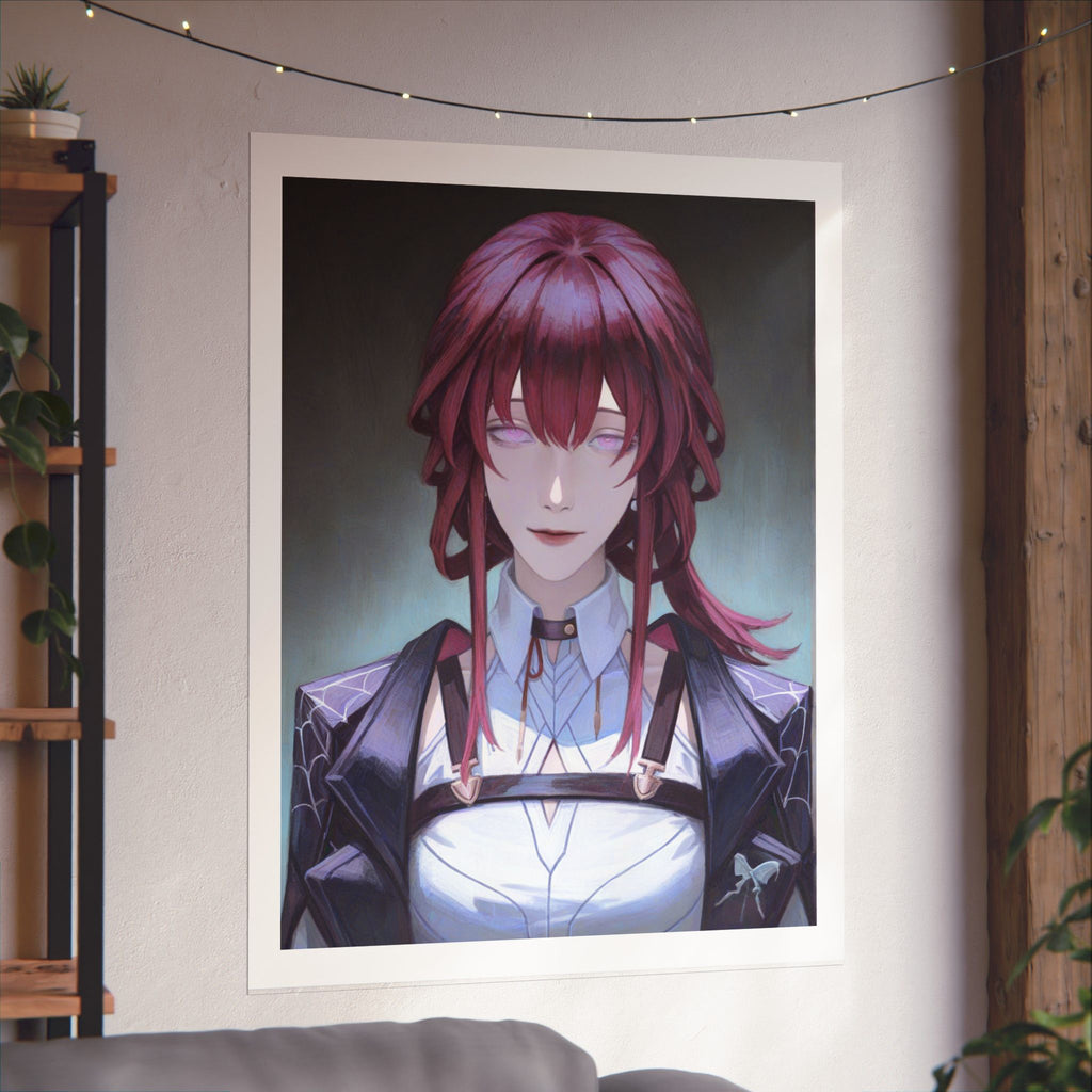 Anime Portrait Poster — Moody Red‑Haired Character Matte Vertical Art Print