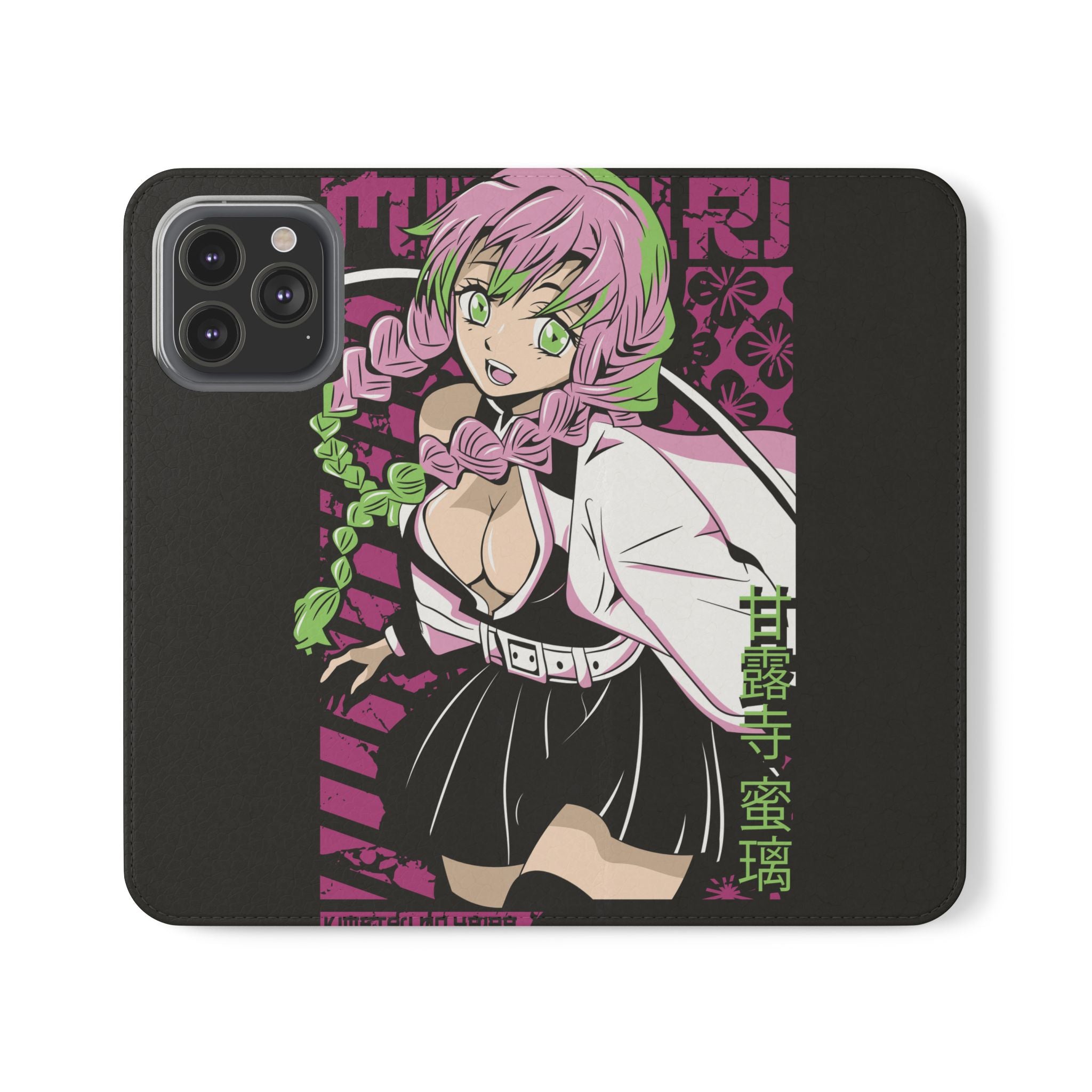 Anime Girl Flip Phone Case — Pink Demon Slayer Style Wallet Cover