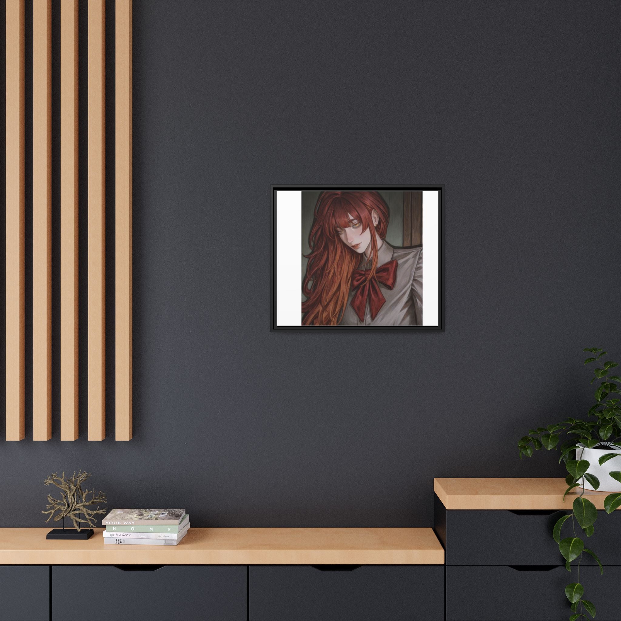 Framed Matte Canvas Print — Moody Red-Headed Anime Girl Art