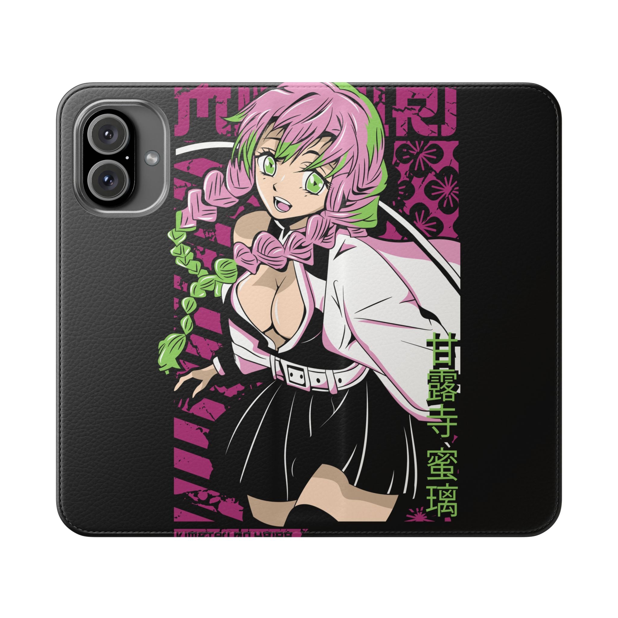 Anime Girl Flip Phone Case — Pink Demon Slayer Style Wallet Cover