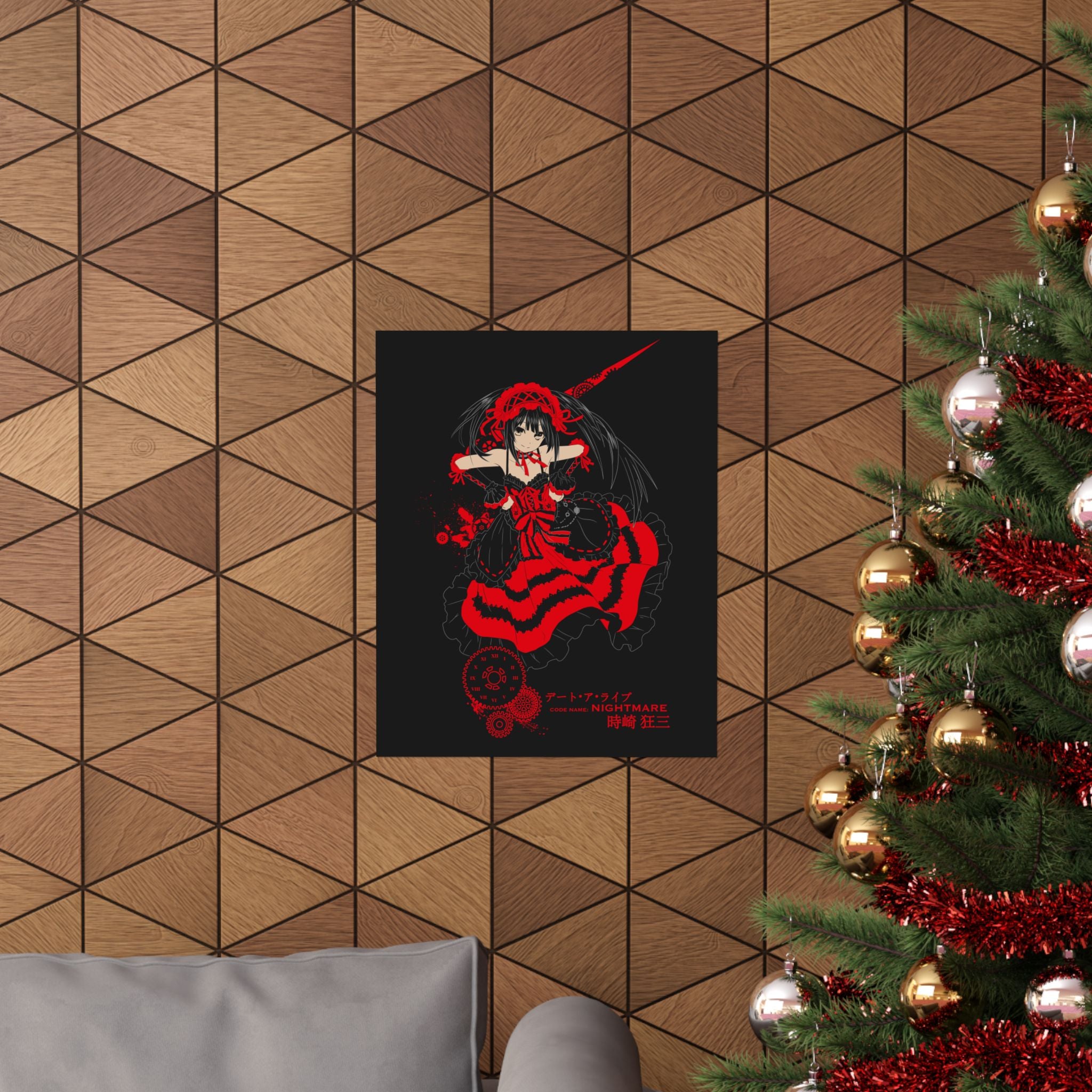 Anime Gothic Poster — Red & Black Kurumi Nightcore Matte Vertical Print