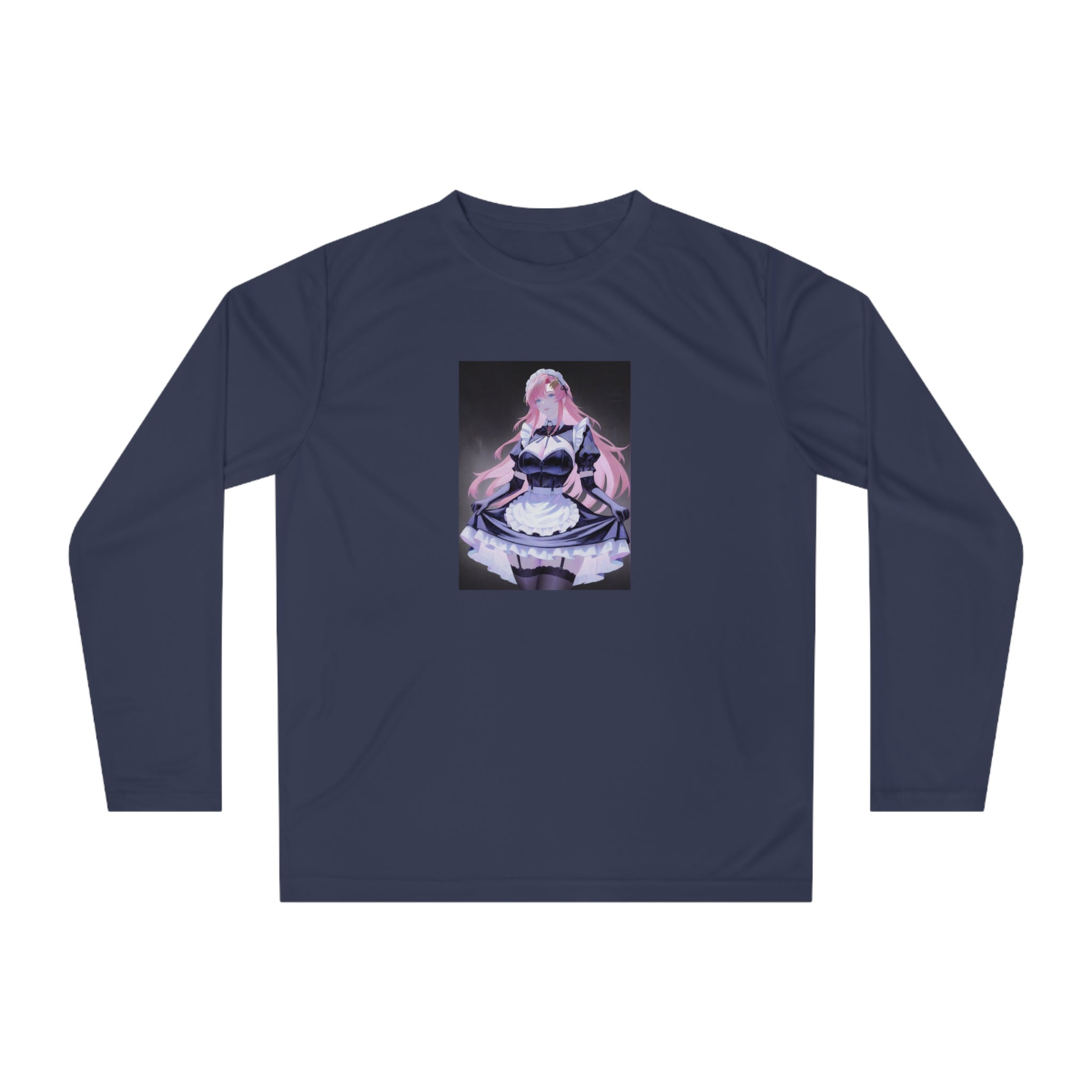 Anime Maid Art Long Sleeve Shirt — Pink-haired Fantasy Maid Graphic