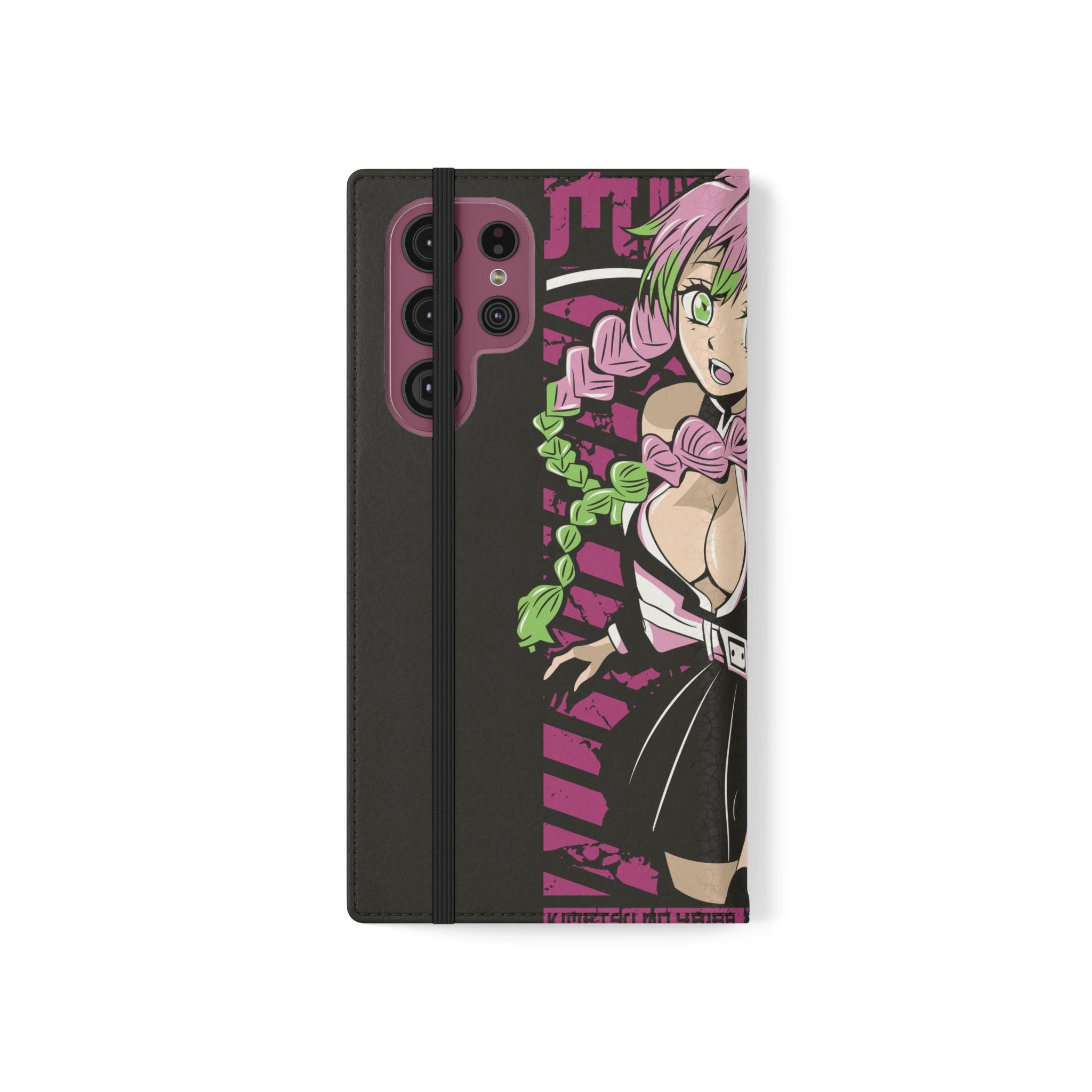 Anime Girl Flip Phone Case — Pink Demon Slayer Style Wallet Cover