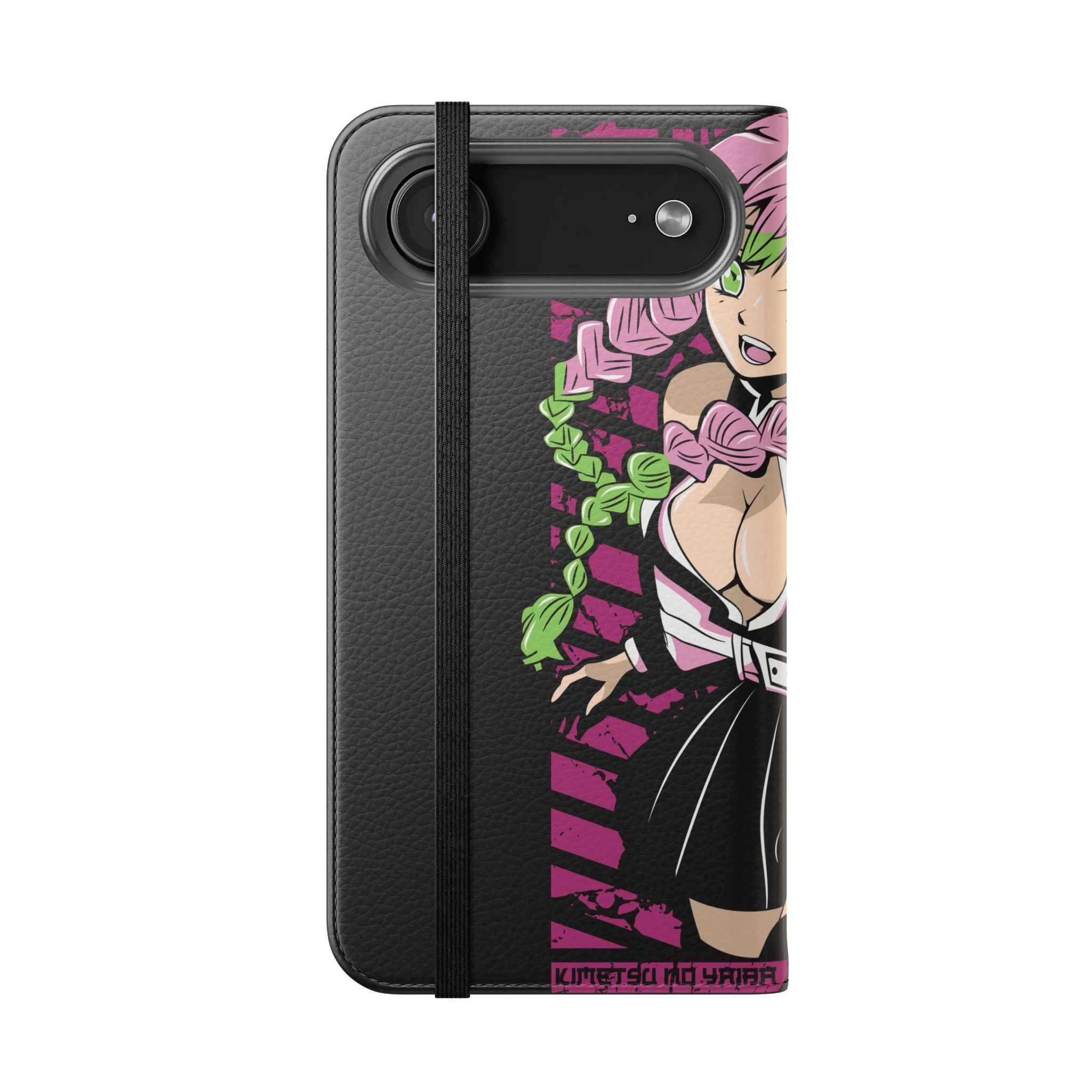 Anime Girl Flip Phone Case — Pink Demon Slayer Style Wallet Cover