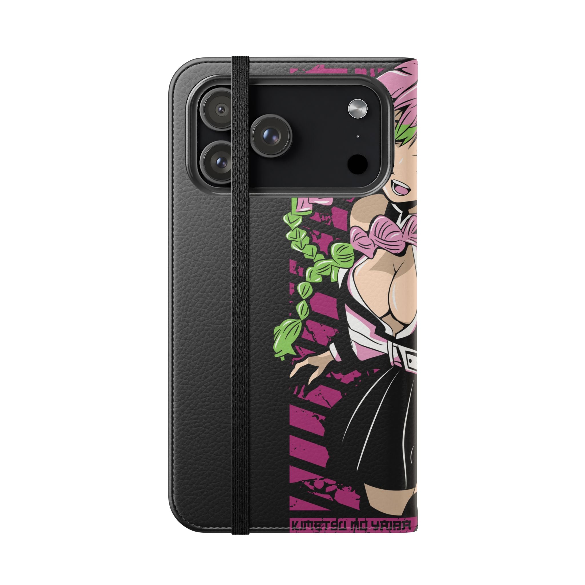 Anime Girl Flip Phone Case — Pink Demon Slayer Style Wallet Cover
