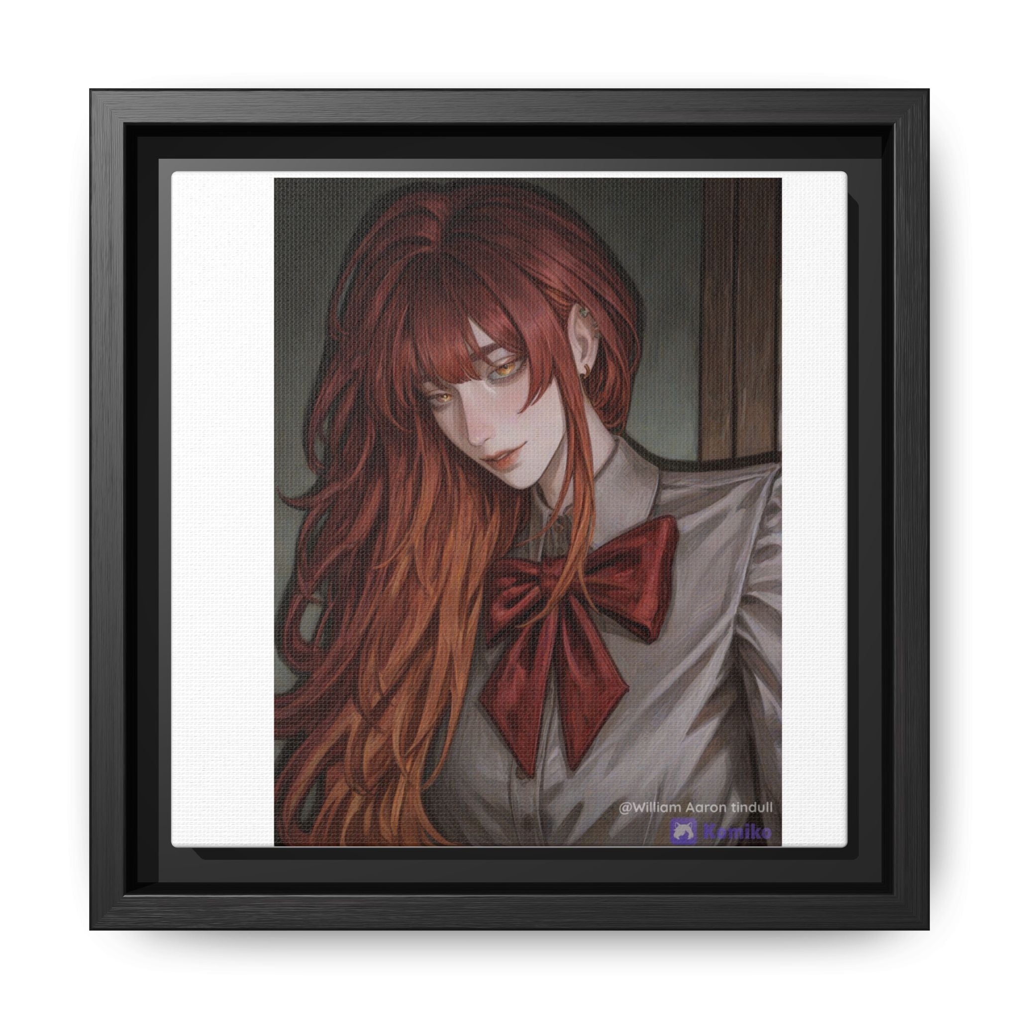 Framed Matte Canvas Print — Moody Red-Headed Anime Girl Art