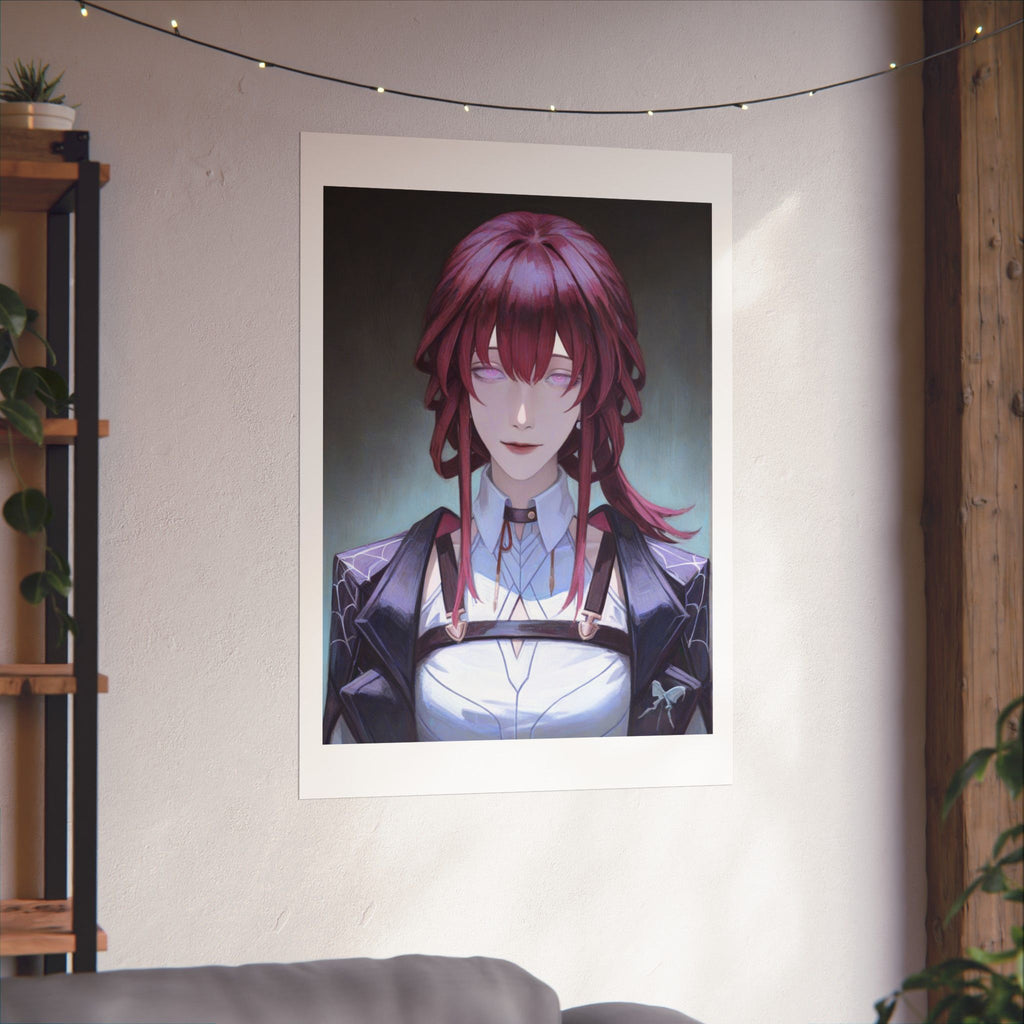 Anime Portrait Poster — Moody Red‑Haired Character Matte Vertical Art Print