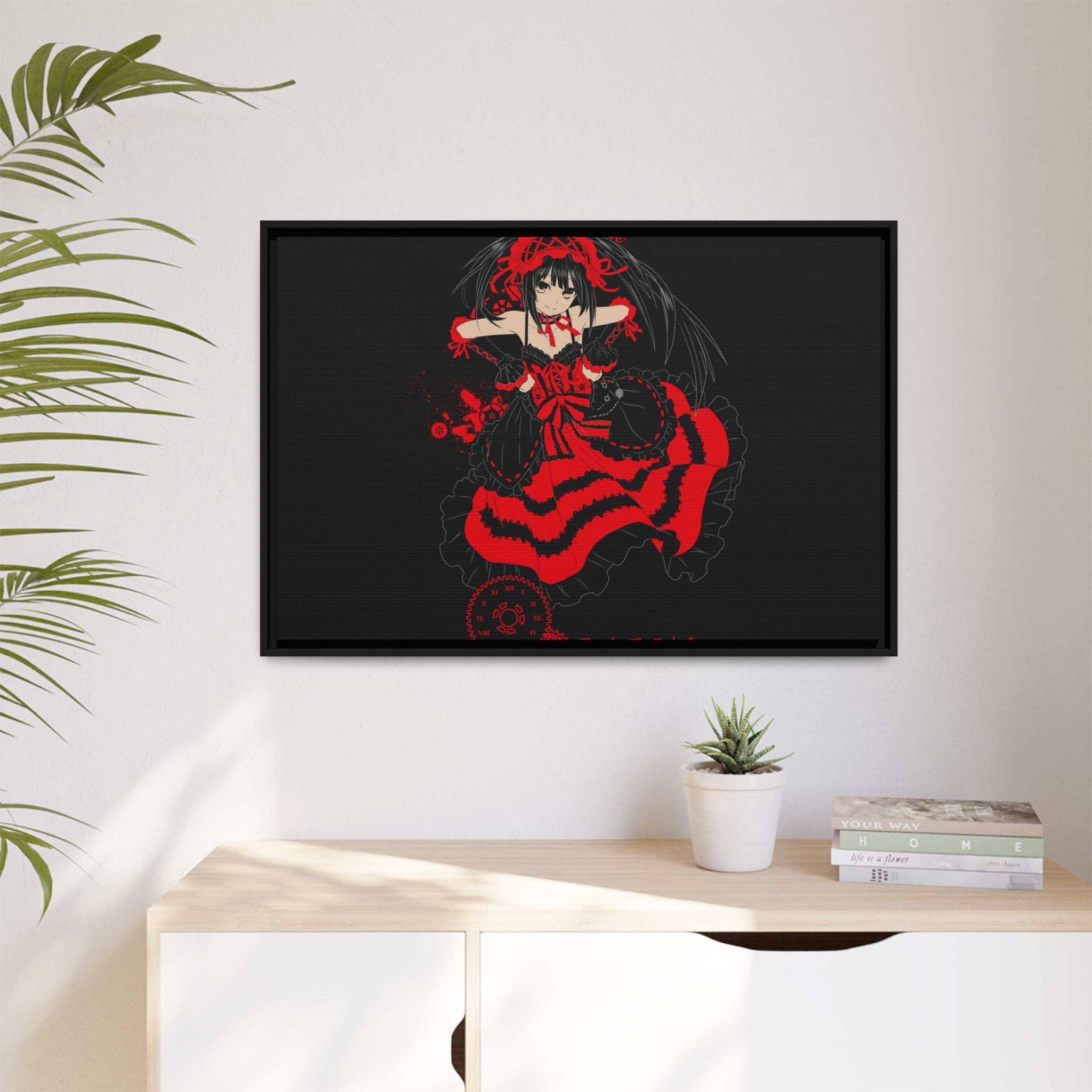 Anime Warrior Red Black Matte Canvas Print — Framed Wall Art