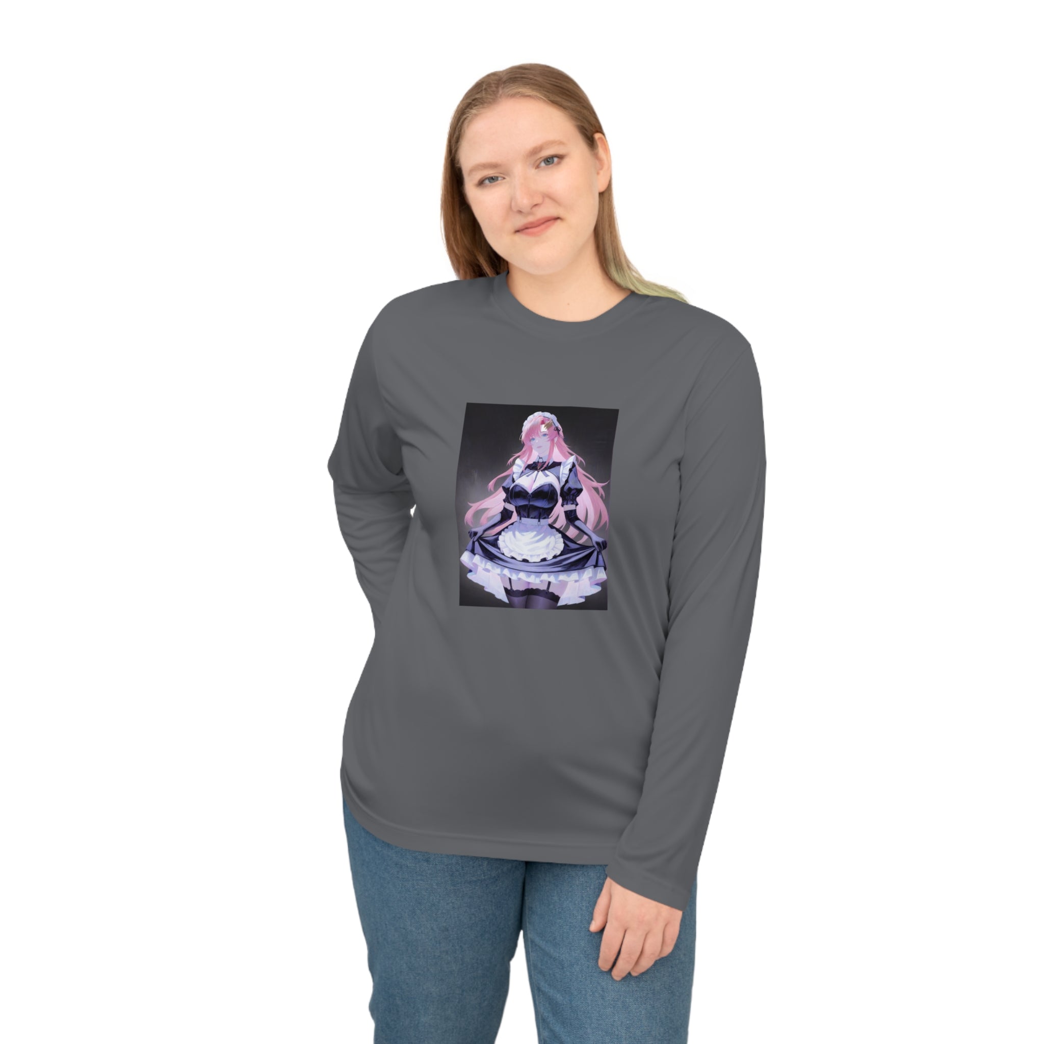 Anime Maid Art Long Sleeve Shirt — Pink-haired Fantasy Maid Graphic