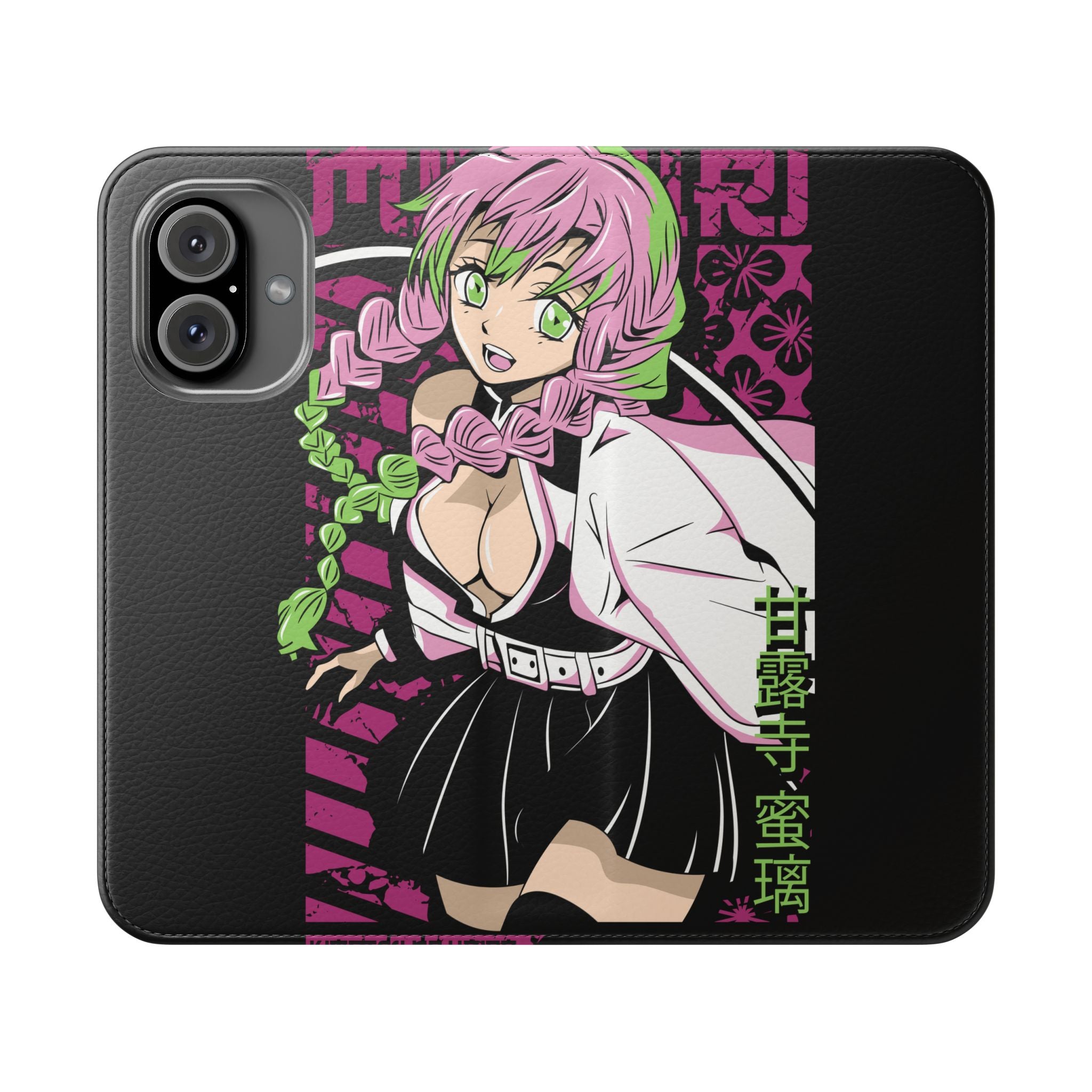Anime Girl Flip Phone Case — Pink Demon Slayer Style Wallet Cover