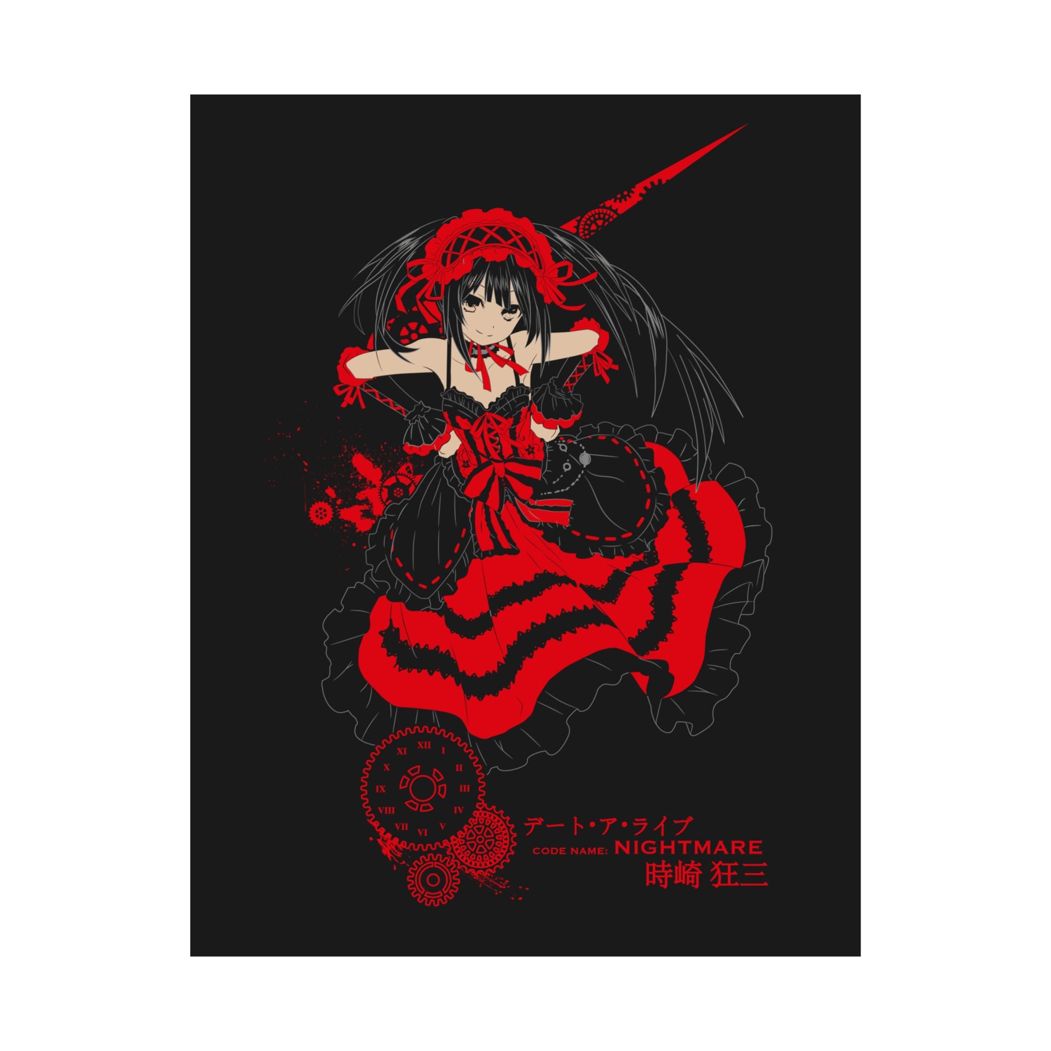 Anime Gothic Poster — Red & Black Kurumi Nightcore Matte Vertical Print