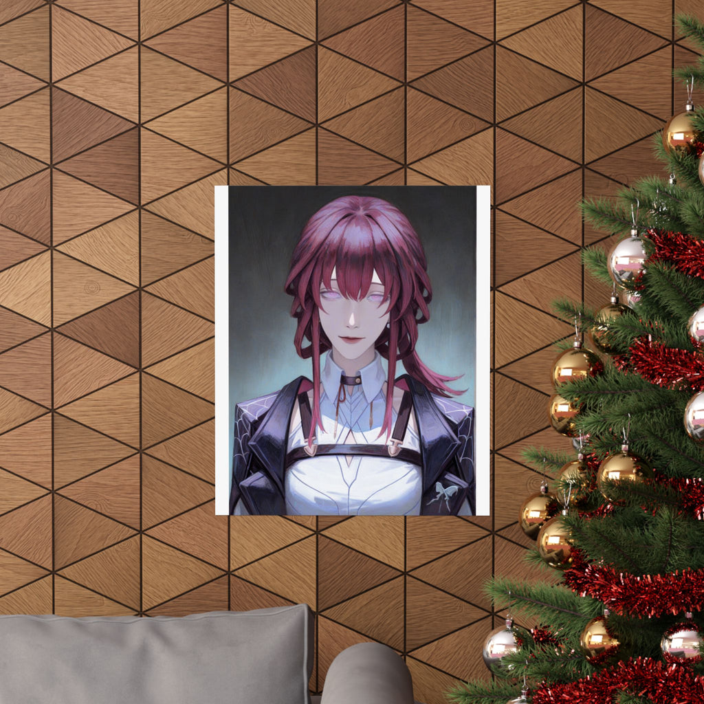 Anime Portrait Poster — Moody Red‑Haired Character Matte Vertical Art Print