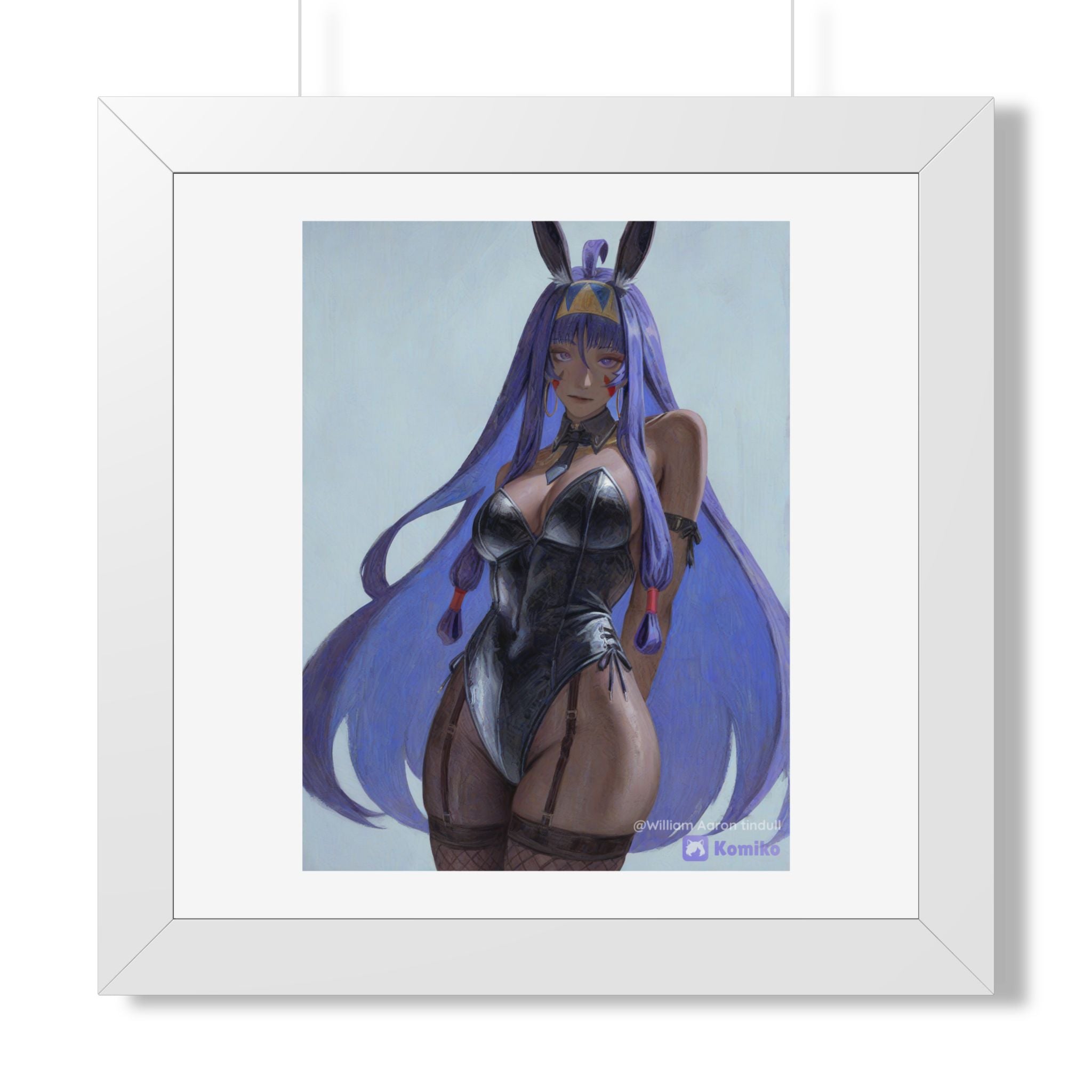 Framed Poster — Purple Bunny Girl Art Print (Vertical)