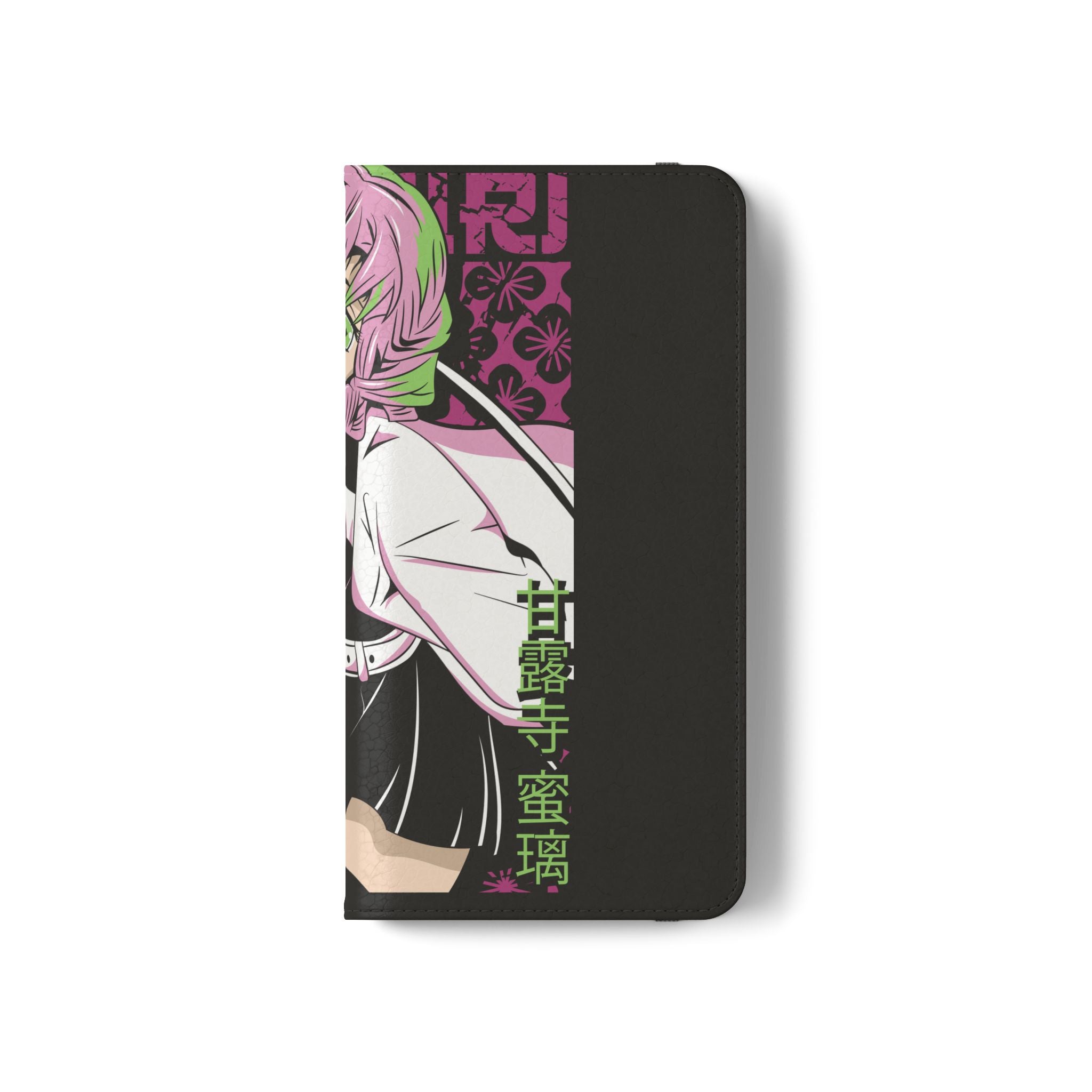 Anime Girl Flip Phone Case — Pink Demon Slayer Style Wallet Cover