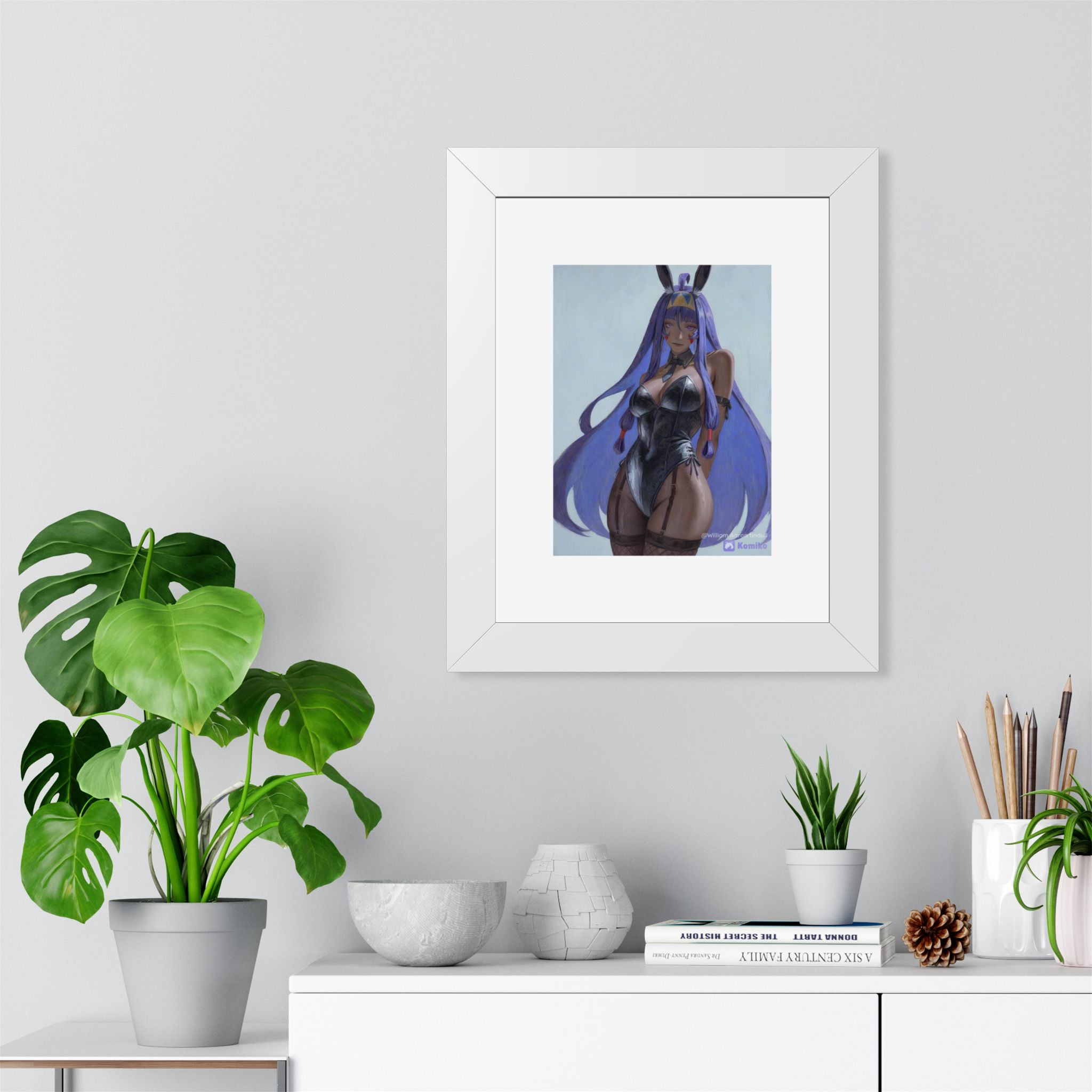 Framed Poster — Purple Bunny Girl Art Print (Vertical)
