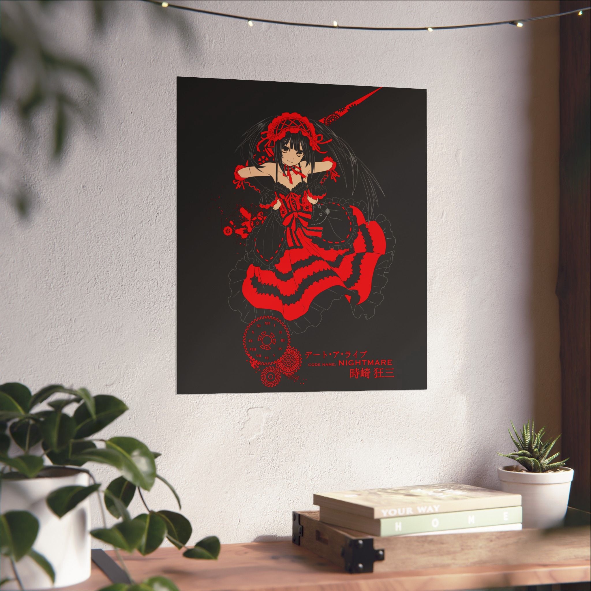 Anime Gothic Poster — Red & Black Kurumi Nightcore Matte Vertical Print