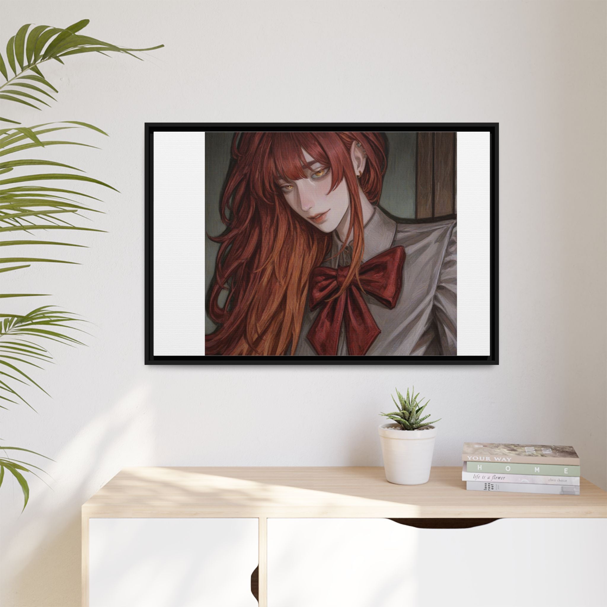 Framed Matte Canvas Print — Moody Red-Headed Anime Girl Art