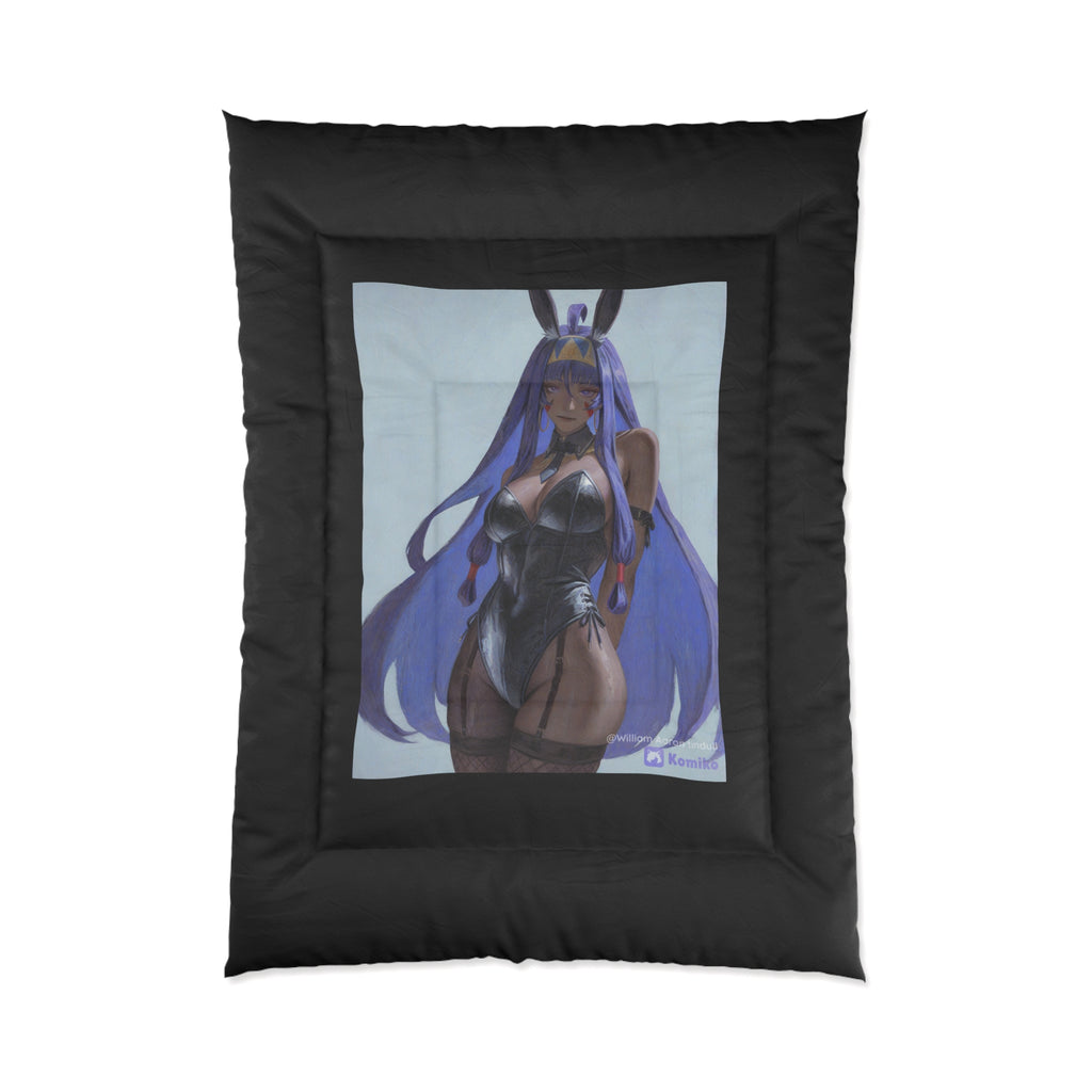 Anime Bunny Girl Comforter — Purple-haired Waifu Bedding
