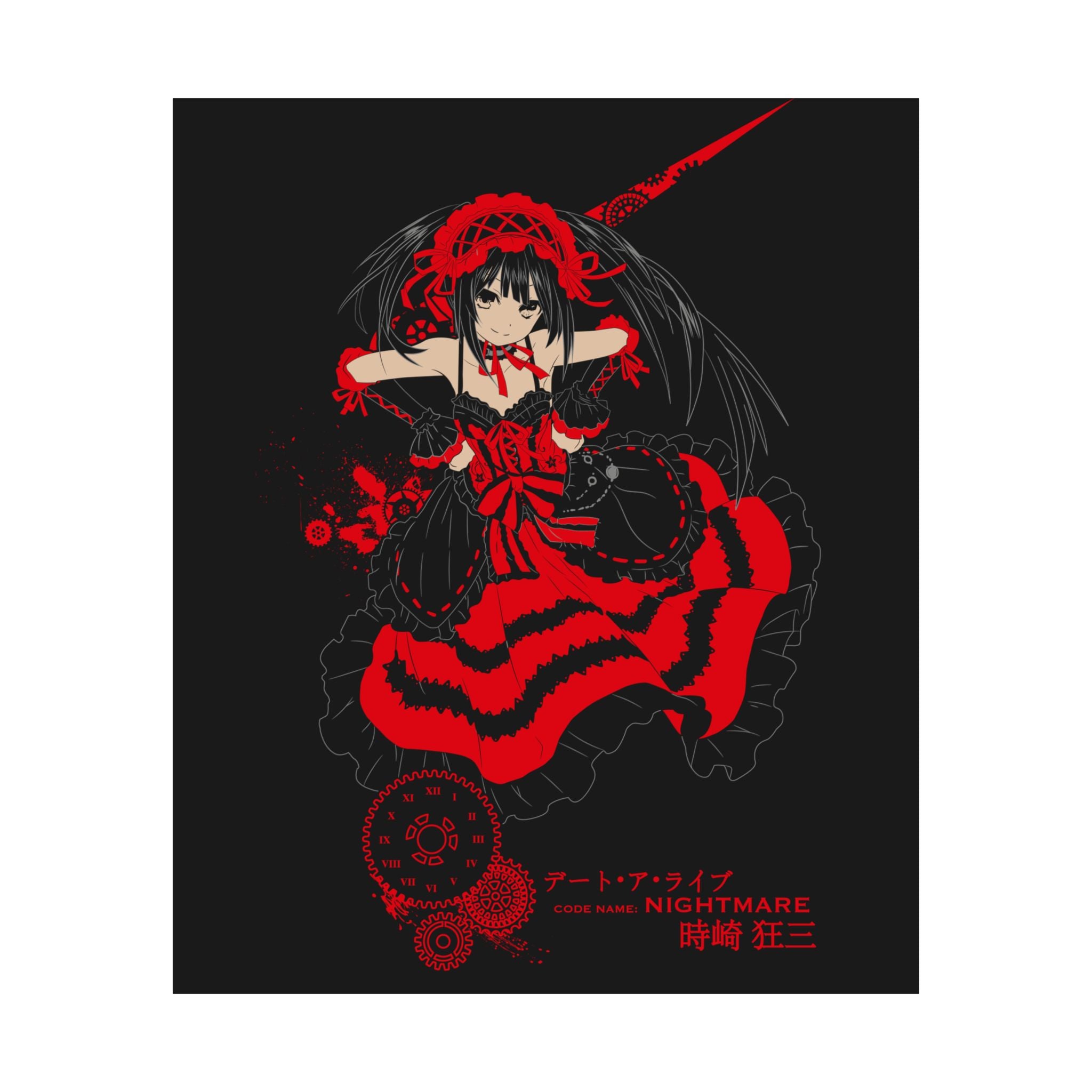 Anime Gothic Poster — Red & Black Kurumi Nightcore Matte Vertical Print
