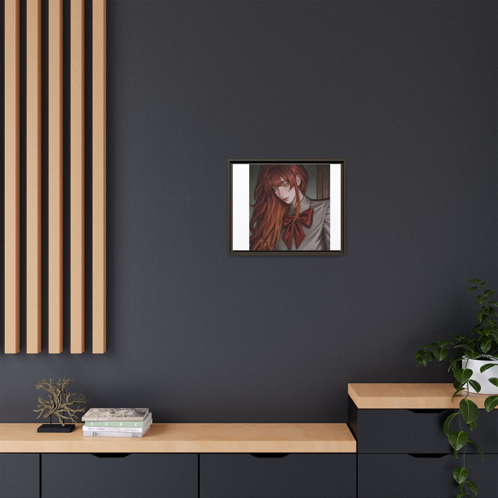 Framed Matte Canvas Print — Moody Red-Headed Anime Girl Art
