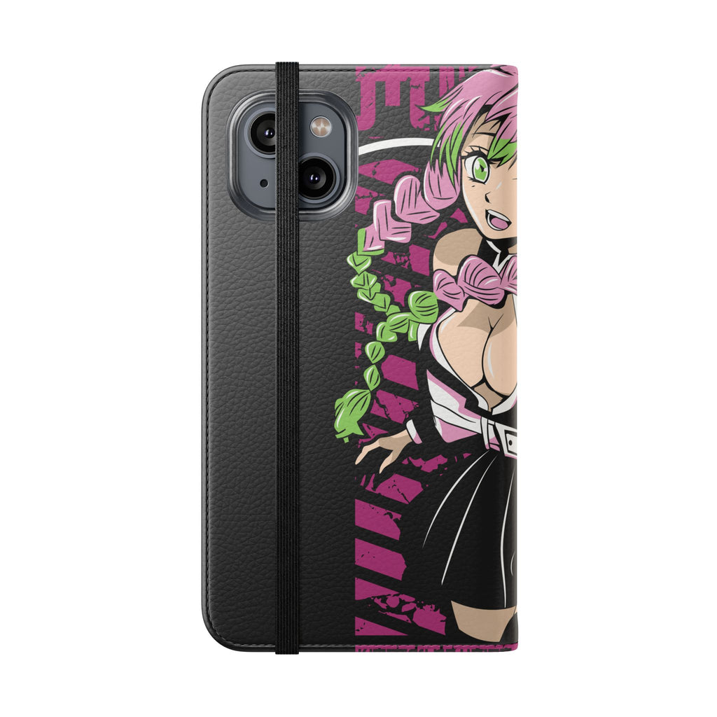 Anime Girl Flip Phone Case — Pink Demon Slayer Style Wallet Cover