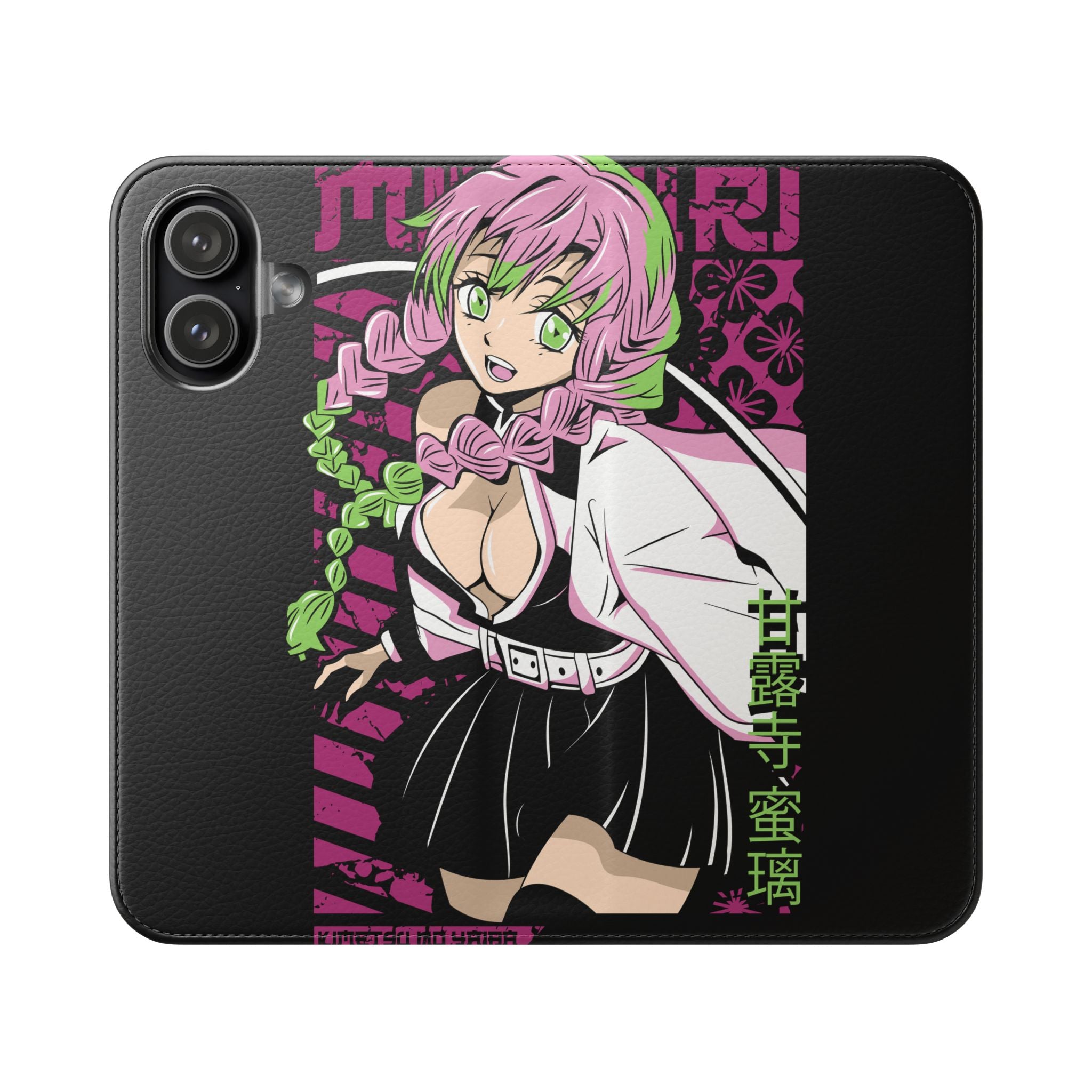Anime Girl Flip Phone Case — Pink Demon Slayer Style Wallet Cover