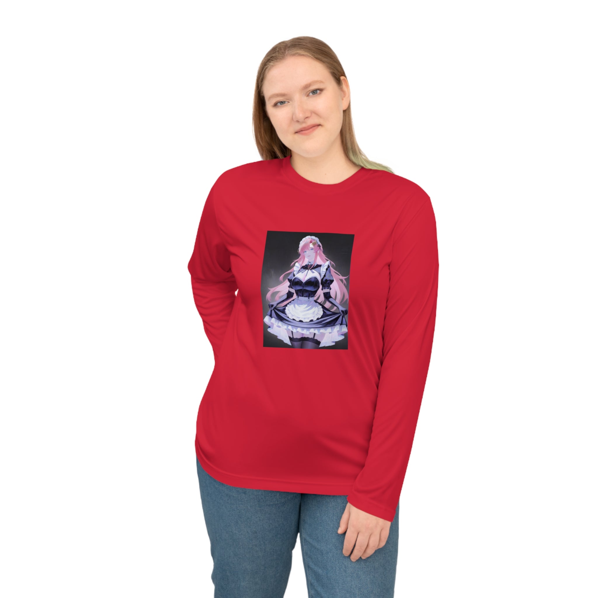 Anime Maid Long Sleeve Shirt – Pink-Haired Fantasy Maid Illustration