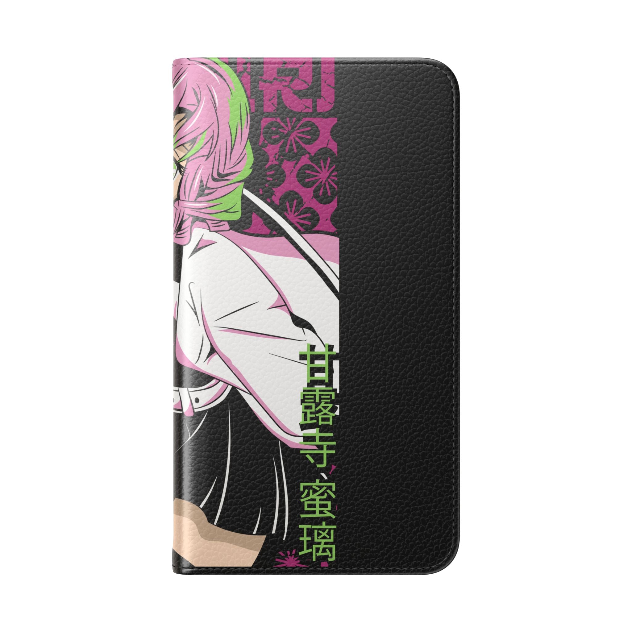 Anime Girl Flip Phone Case — Pink Demon Slayer Style Wallet Cover