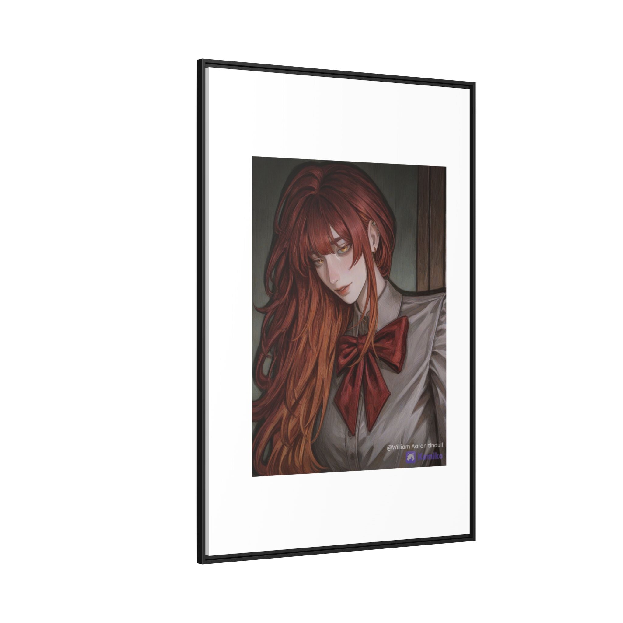 Framed Matte Canvas Print — Moody Red-Headed Anime Girl Art